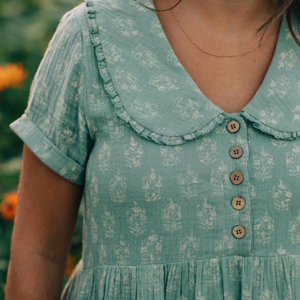 DAHL Willow Dress - Sage -  Floral Button-Front Midi Dress